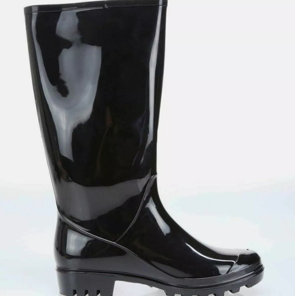 Nicole Miller New York Rainy Day Shiny Black Pull On Rain Boots sz9 - Picture 4 of 6